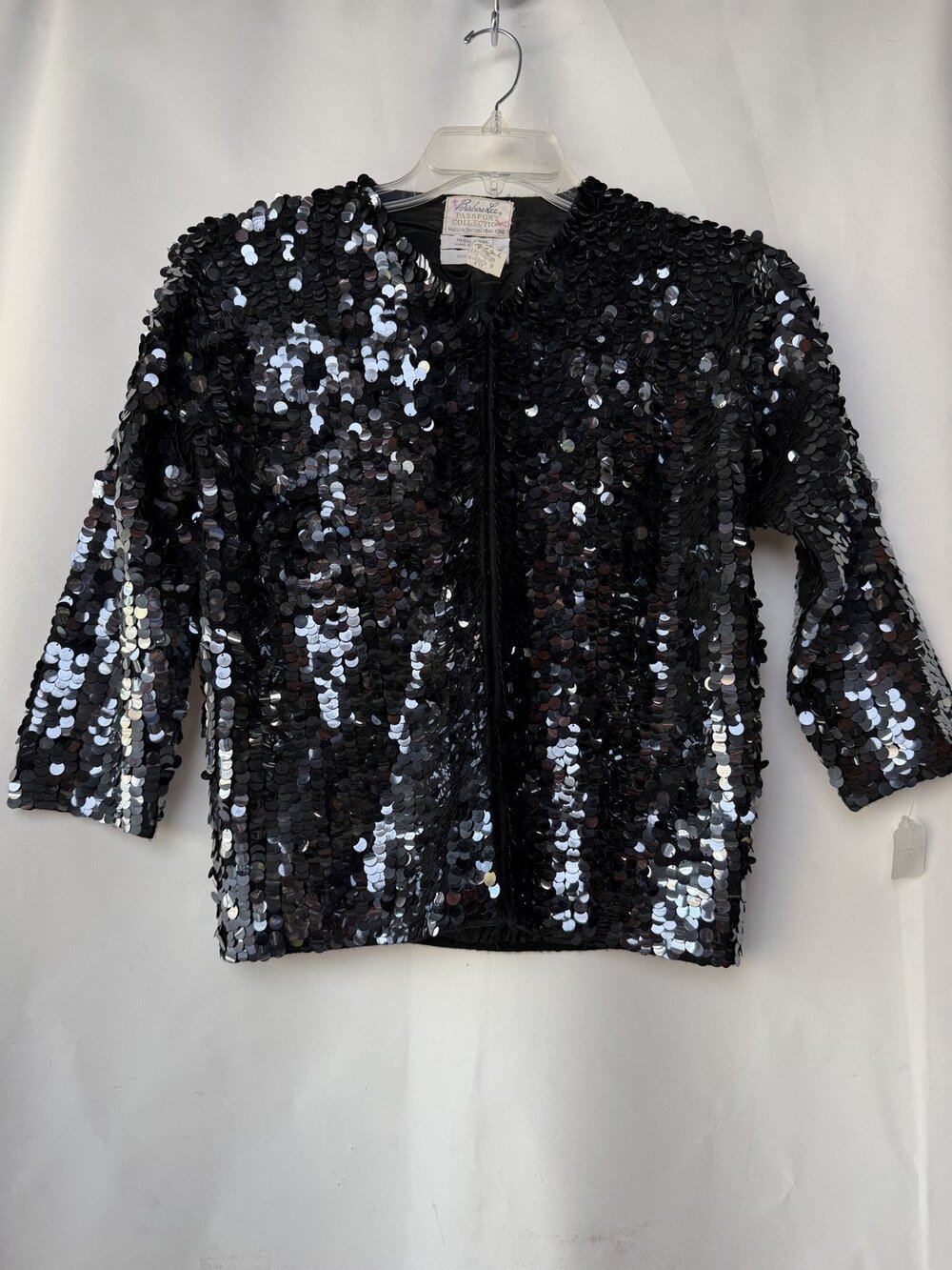 NWT Lee Barbara Sequin Evening Jacket Cardigan Womens Black Hand Size M